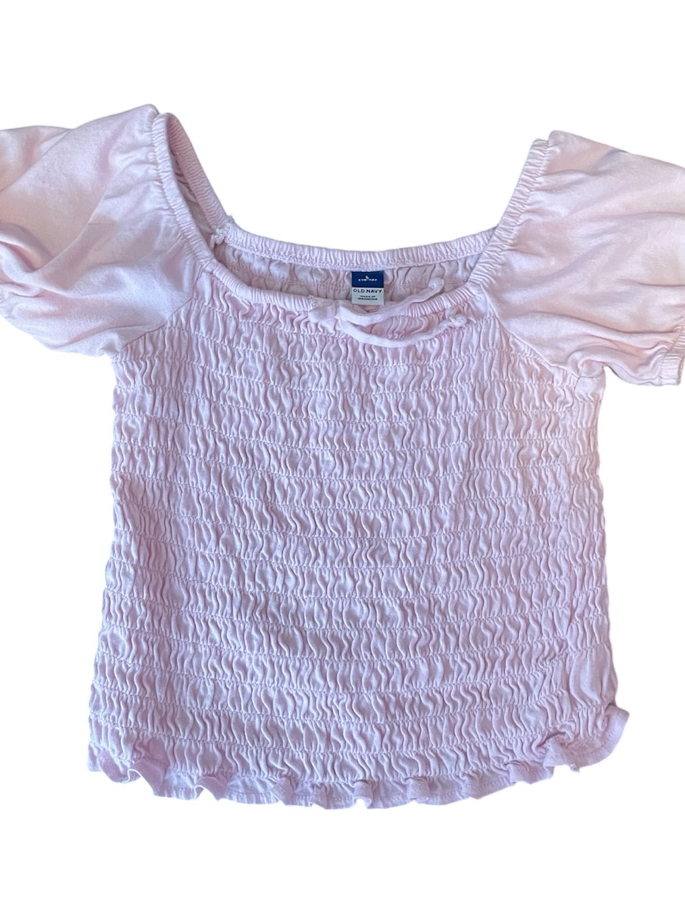 Old Navy Light Pink Smocked Crop Top with Puff Sleeves